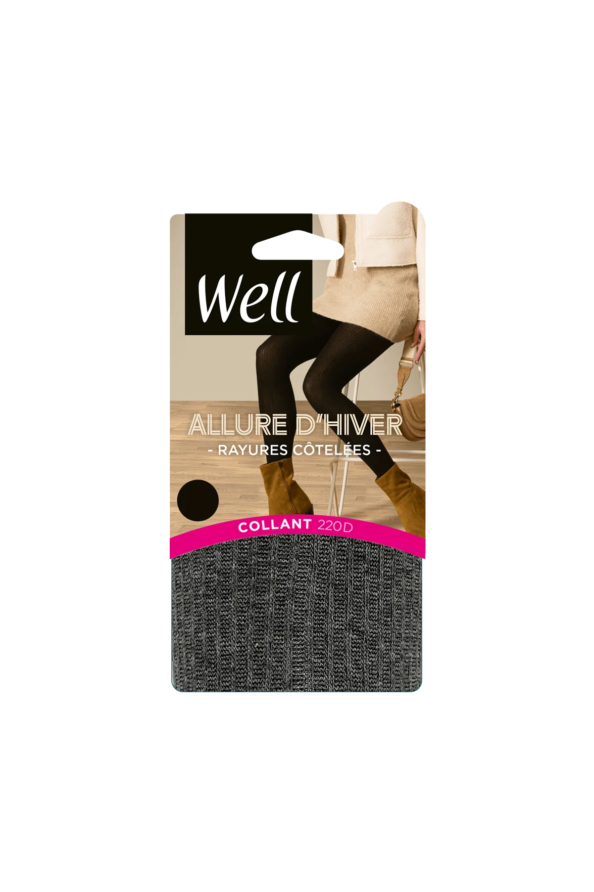 Collant opaque 180D Chaud Rayures Côtelées Allure d'Hiver - Anthracite chiné